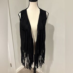Black Fringe Sleeveless Vest, Western, Boho, Festival